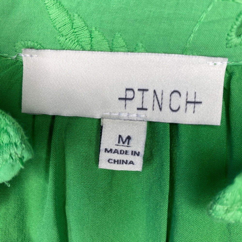 PINCH Green Eyelet Puff Sleeve Ruffle Neck Blouse Medium - Picture 3 of 12